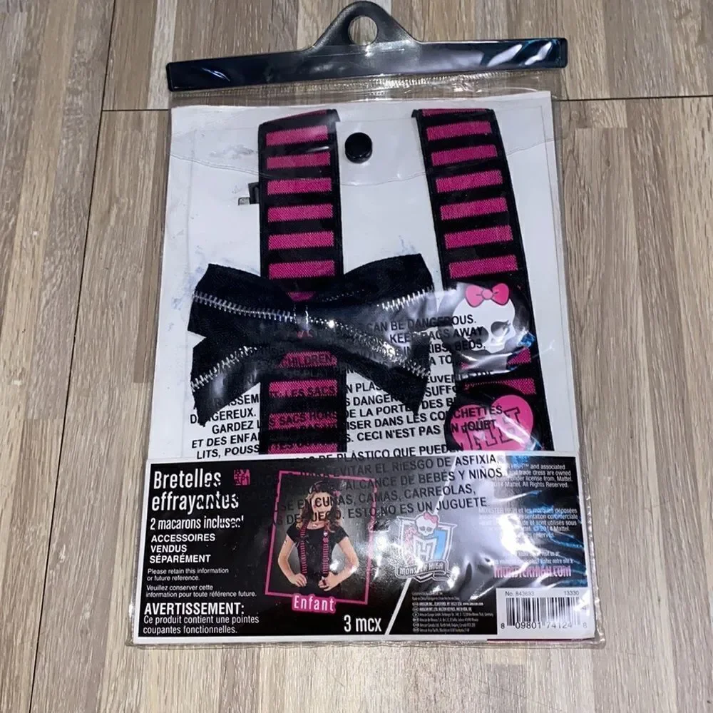 Monster High doll Pink Black Skulls suspenders dress up punk goth cosplay Nwt